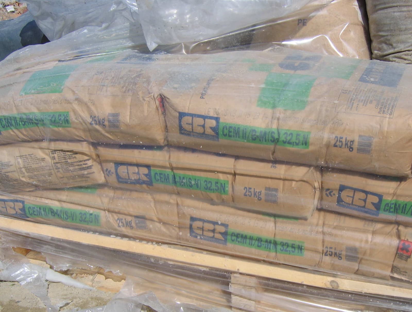 Stacked cement bags ready for allocation